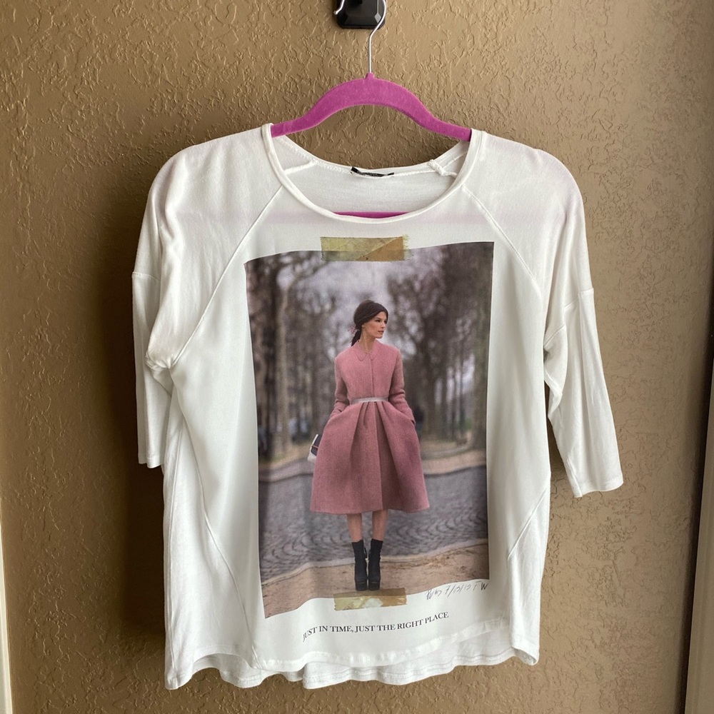 Zara Paris Graphic Quarter Sleeve Shirt